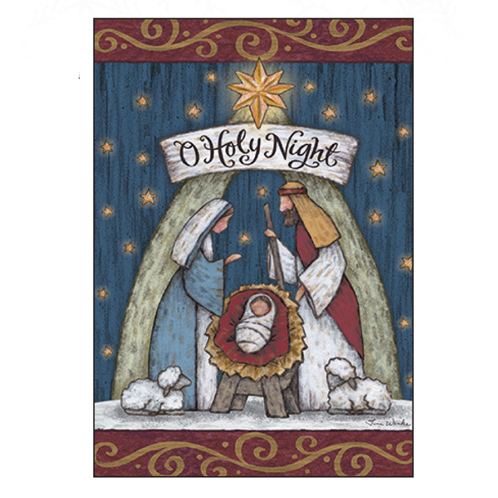 Woodcut O Holy Night Manger Boxed Christmas Cards 10ct