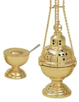 4 Chain Censer with Cross Finial and Matching Boat - no. K701