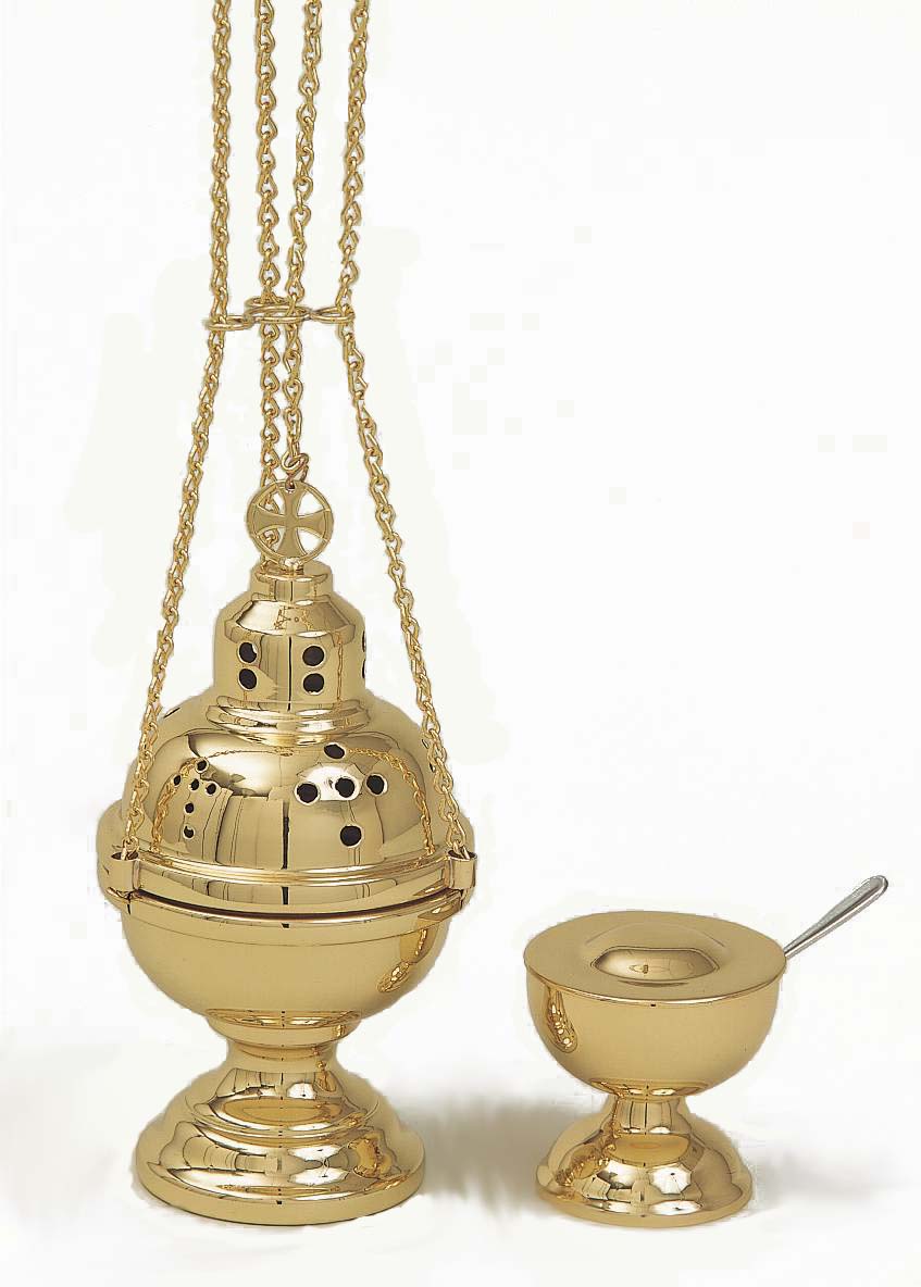 4 Chain Censer with Cross Finial and Matching Boat - no. K701