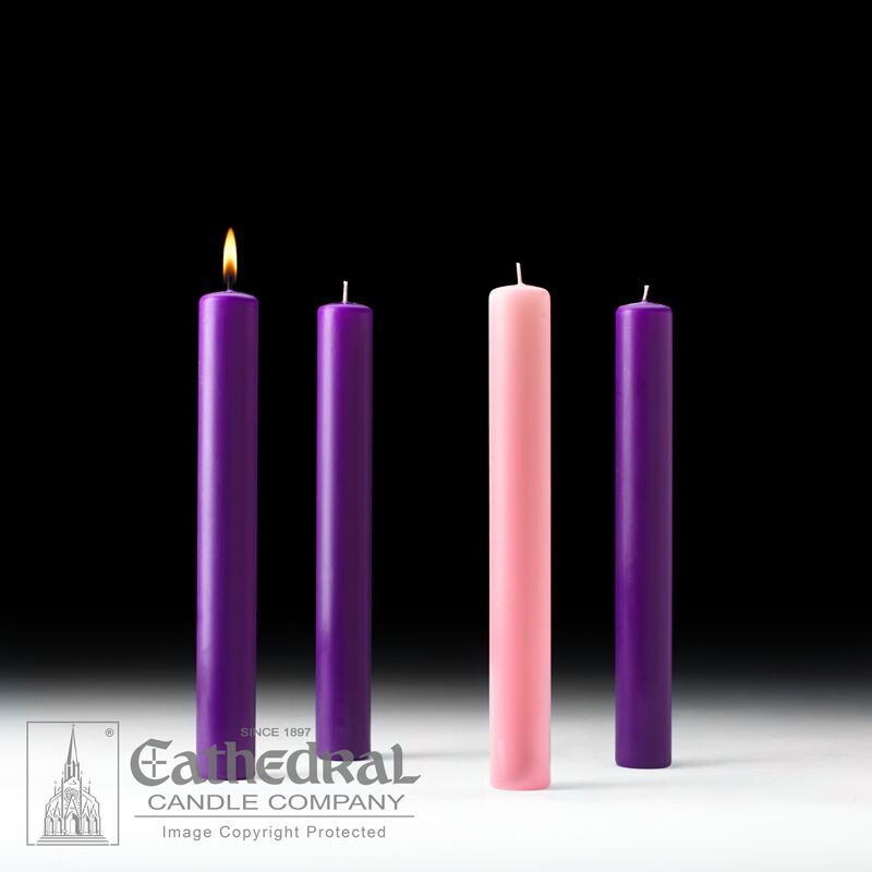 1-1/2 x 12 inch 51% Beeswax Advent Candle Set - Purple & Pink  no. 82112004