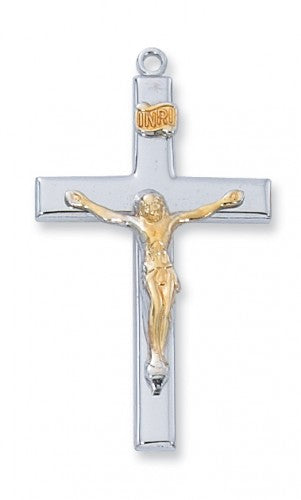 2 Tone Crucifix Necklace Gold over Sterling Silver no. L7021